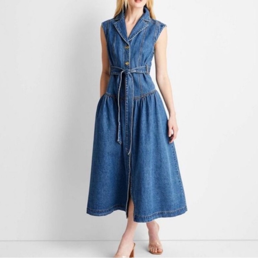 Elegant Blue Denim Midi Dress